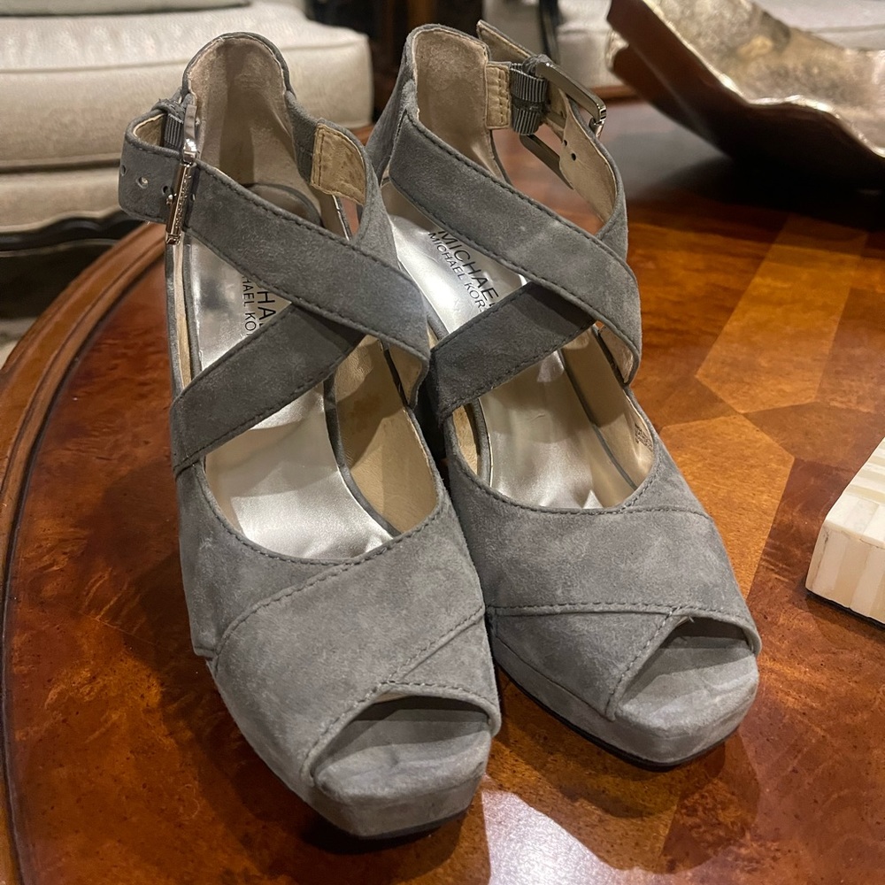Gray Suede Michael Kors Strappy Shoes